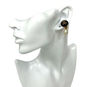 CHANEL Vintage Black Pearl Logo Earrings